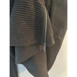 Michael Kors Asymmetric Sweater Size XL Gray Ribbed Pullover Side Zipper thumbnail 4