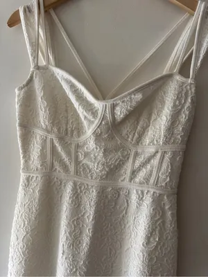 Anthropologie White Jacquard Strappy Corset‎ Textured Midi Dress thumbnail 3