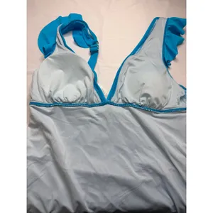 Cupshe Bright Blue Ruffle Sleeve Tankini Set High Waisted Ruched Swimsuit L thumbnail 9