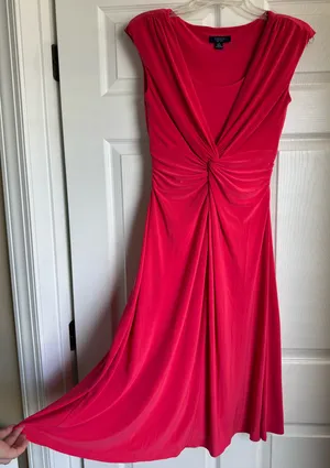 Chaps Pink Fit & Flare Sleeveless Midi Dress Sz Small Scoop Twisted Waist Flowy thumbnail 2