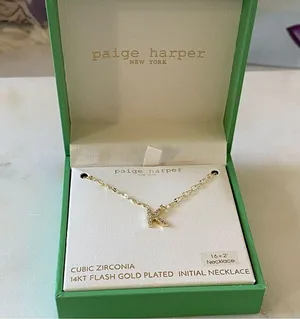 NWT 14KT Flash Gold Plated 'K' Initial Necklace with Cubic Zirconia thumbnail 1