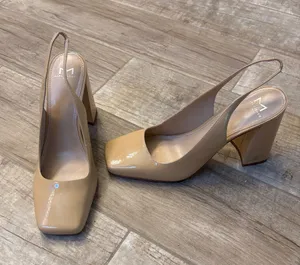 Marc Fisher Beige Patent Slingback Block Heel Pumps thumbnail 1