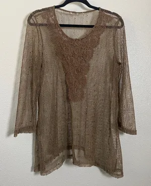 Brown Mesh Top Large Forest Fairy Goblincore‎ Fairycore Sequin Bohemian Boho thumbnail 1