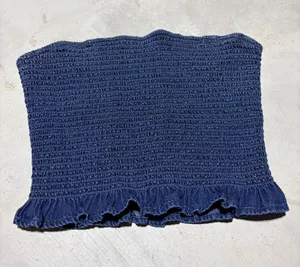 American Eagle Smocked Tube Top with Ruffle Hem blue medium thumbnail 1