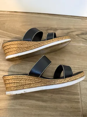 Italian Shoemakers Black Double-Strap Slide Sandals with Gold Bead Trim thumbnail 3