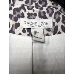 RACHEL ZOE Blazer‎ Large Grey Leopard Print Linen Blend Open Front Chic Career thumbnail 7