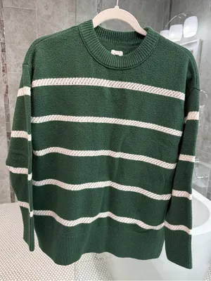 Aerie Green and White Cream Striped Crewneck Sweater - xsmall Fall/Winter thumbnail 1
