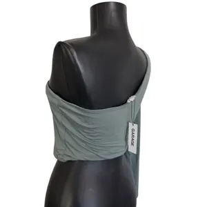 GARAGE Chinois Green Cutout One‎ Shoulder Long Sleeve Crop Top Shirt M thumbnail 3