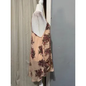 Free People‎ Mini Slip Dress XS Tunic Peach Floral Border Print Open Back Boho thumbnail 4