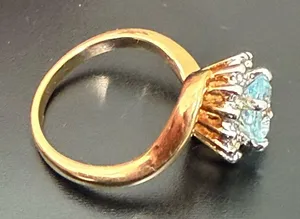 Vintage 18KGE Aquamarine Blue Topaz CZ Ring Size 7 3g. thumbnail 5