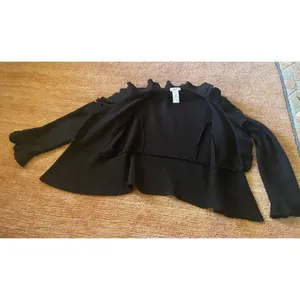 Kate Hill Women's 100% Wool Jacket Black Career Coat Ruffled Front Unlined Sz PM thumbnail 6