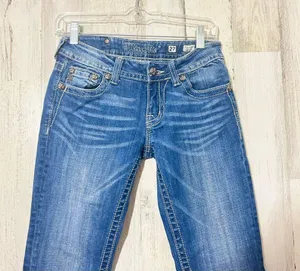 MISS ME Distressed Fleur de lis Rhinestones Low Rise Skinny Jeans Size 27 thumbnail 3