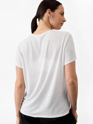 Athleta S Getaway Blended Linen Tee Bright White Small Regular thumbnail 2