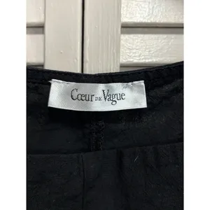 Coeur De Vague Black Overalls Adj Straps Size‎ L Pockets Wide Crop Leg Cotton thumbnail 2