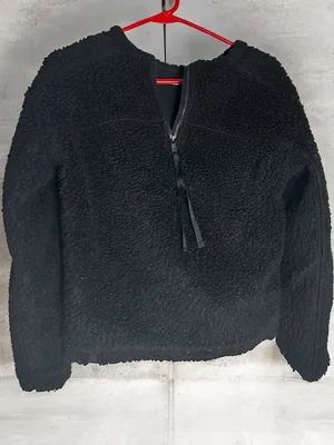 Lululemon Wool Whenever Crew Black Sherpa Fleece Back-Zip Cropped Sweater Size 4 thumbnail 2
