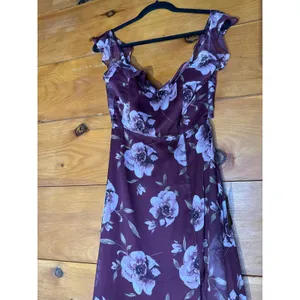 NWT Lulus Sweetest Entrance Plum Purple Floral Ruffled Tie-Back Maxi Dress Sz S thumbnail 5