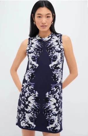 NWT Tuckernuck Floral Horizon Mock Neck Sleeveless Knit Mini Dress Medium Comfy thumbnail 1