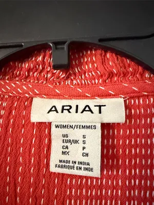 Ariat Coral-Red Tiered Maxi Dress with Tassel Tie size S excellent condition thumbnail 4