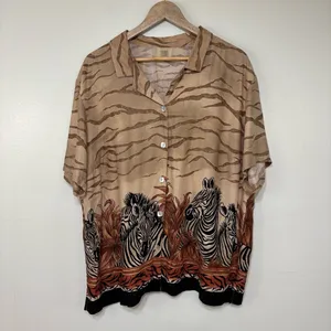 Teddi Rayon Safari Zebra Print Women’s Button Down Shirt Brown and Black Size XL thumbnail 3