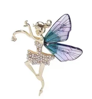 Cute New B.J. Golden Crystal Fairy Angel With Sparkly Acrylic Wings Pin Brooch thumbnail 4