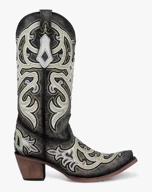 Corral Leather Green/Gray Embroidered Overlay Western Pull On Boots(Size 8.5) thumbnail 1
