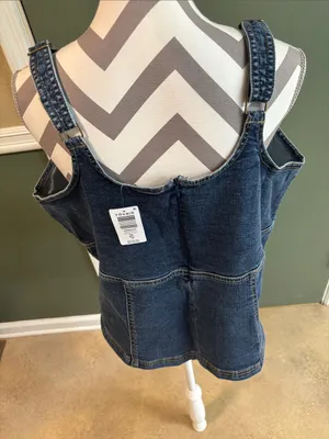 torrid Dark Blue Denim Tank with Panel Stitching thumbnail 2