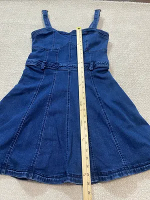 Free People Dark Indigo Denim Mini Dress Size L It has pockets on the sides. thumbnail 14