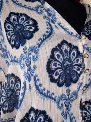 Zara Blue and White Paisley Button-Up Blouse thumbnail 4