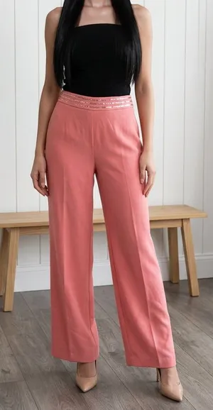 Gianni Rodini Wide Leg pink pants with sequin detail around waist sz 10 thumbnail 1
