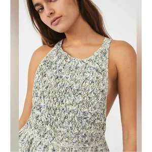 Free People Petunia Mini Dress Small Blue Floral Smocked Boho Cottagecore‎ thumbnail 3