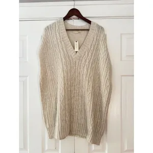 Anthropologie Ivory Cable Knit V-Neck Oversized Sweater Vest XL OB1672771 thumbnail 2
