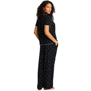 NWT State Of Day Womens Fluid Knit Notched Pajama Set Deep Black Polka Dot L thumbnail 2