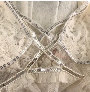 Free People On The Town Romantic Cream Beaded Sequin Sheer Lace Tank thumbnail 7
