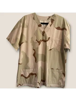 Desert Camouflage Scrub Top V-Neck 3 Pocket Tan Brown Green thumbnail 3