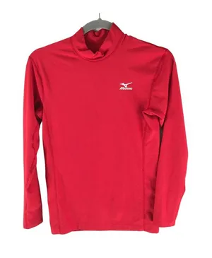 Mizuno Womens Top Mock Neck Long Sleeve Work Out Logo Red S thumbnail 1