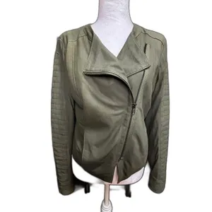 Cupcakes & Cashmere Moto Jacket Olive Green‎ Faux Suede Asymmetric Zip Vegan M thumbnail 2