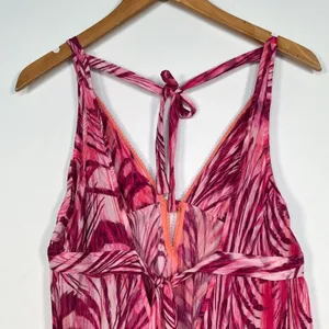 On Gossamer Fuchsia Pink Feather Print Babydoll Chemise Slip Dress Womens L thumbnail 2