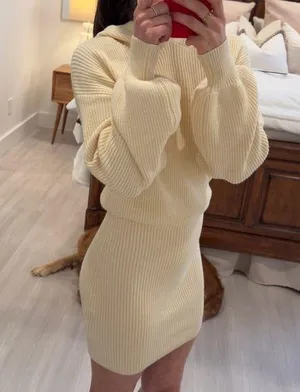 Long Sleeve Sweater Hooded Puff Sleeve Knitted Mini Dress thumbnail 1