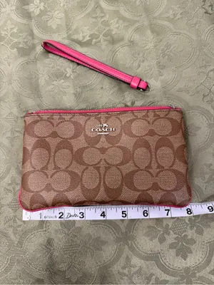 Coach Brown Signature Wristlet with Pink Trim thumbnail 5
