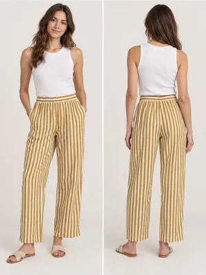 AYR The Beach Club Striped Pants Womens Small Yellow Excellent Pull On Wide Leg thumbnail 3