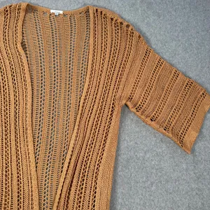 Easel Crochet Open Knit Duster Cardigan Small/Medium Brown Fringe Boho thumbnail 4