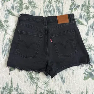 Levi’s Premium Ribcage Shorts Black Lake Raw Hem 28 Cutoff thumbnail 5