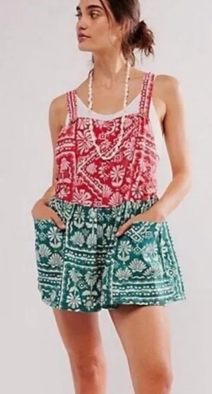 Free People Palm Bay Boho short overalls size M thumbnail 1