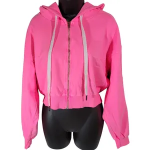 SOUL Cropped Zip‎ Up Hoodie Bright Pink Athletic Casual Womens Size S thumbnail 2