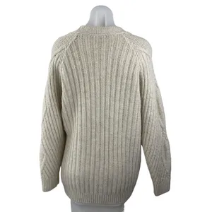 Mark & Spencer Cream Argyle Rib Knit V Neck Button Down Cardigan Sweater Top M thumbnail 2