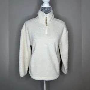 SKECHERS Womens 1/4 Zip Fleece Pullover with Kangaroo Pockets Cream Size XS thumbnail 2