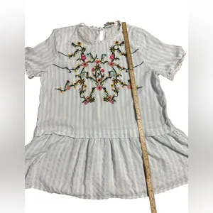 Boho Blue White Embroidered‎ Peplum Top Vintage-Inspired Cottagecore Vibes Sz M thumbnail 7