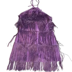 Women's Purple Fringe Halter Dress Flapper Gatsby Party Festival Size XL‎ thumbnail 2