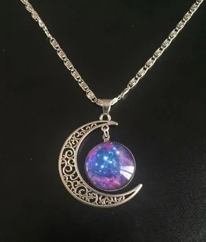 Silver Chain Moon And Galaxy Necklace Multiple thumbnail 2