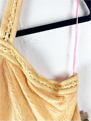 FREE PEOPLE Yellow Textured Embroidered Straps Halter Top Size Large Boho Casual thumbnail 7